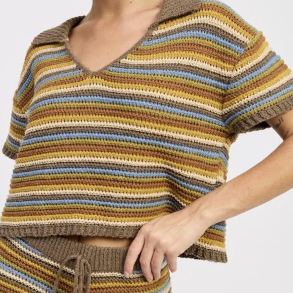 Emory Park As It Was Retro Inspired Brown Crochet Short Sleeve Top Medium